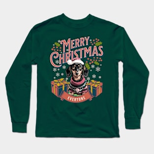 Christmas Dachshund Wearing Xmas Sweater Funny Dachshunds Long Sleeve T-Shirt